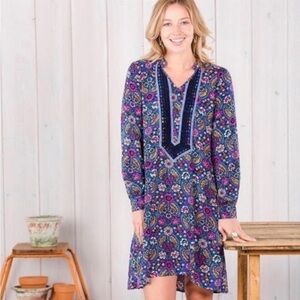 Matilda Jane Thoughts and Dreams blue & pink rayon floral long sleeve dress med